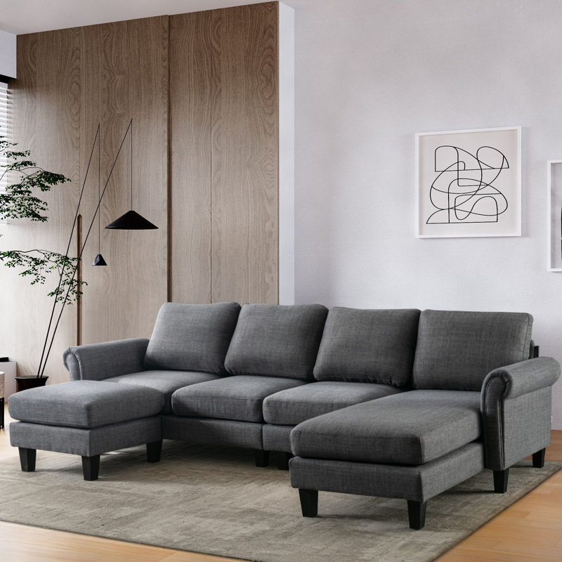 Canapés modulaires rembourrés 3 pièces Aindrea, Polyester gris anthracite
