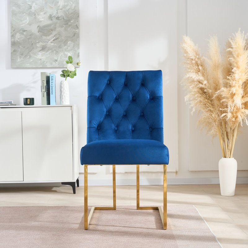 Luxury Tufted Velvet Dining Chair With Gold Frame, Blue