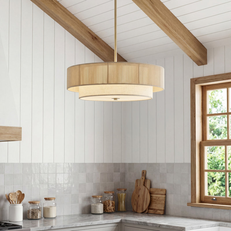 Maskell 4-Light 18" Wide Natural Rope Pendant Chandelier in Nickel, Brushed Nickel