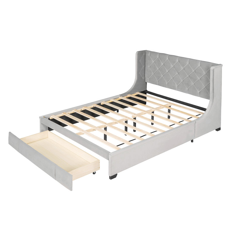 Darcy-Mae Upholstered Wingback Storage Bed, Gray