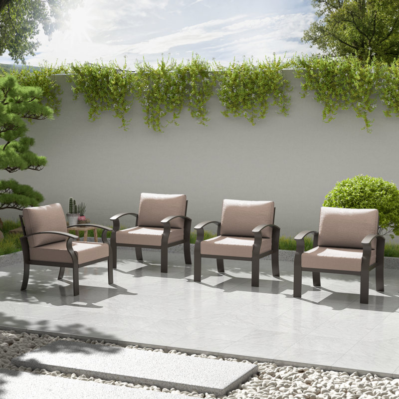 28.4" Outdoor Patio Furniture Aluminum Lounge Chair with Soft Cushion(Set Of 4), Sand