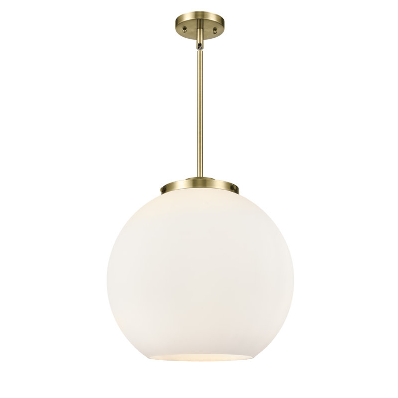 Luminaire suspendu sphère 3 lumières Ralph, H 16,38 po x l 15,75 po x P 15,75 po, Blanc mat, Laiton antique