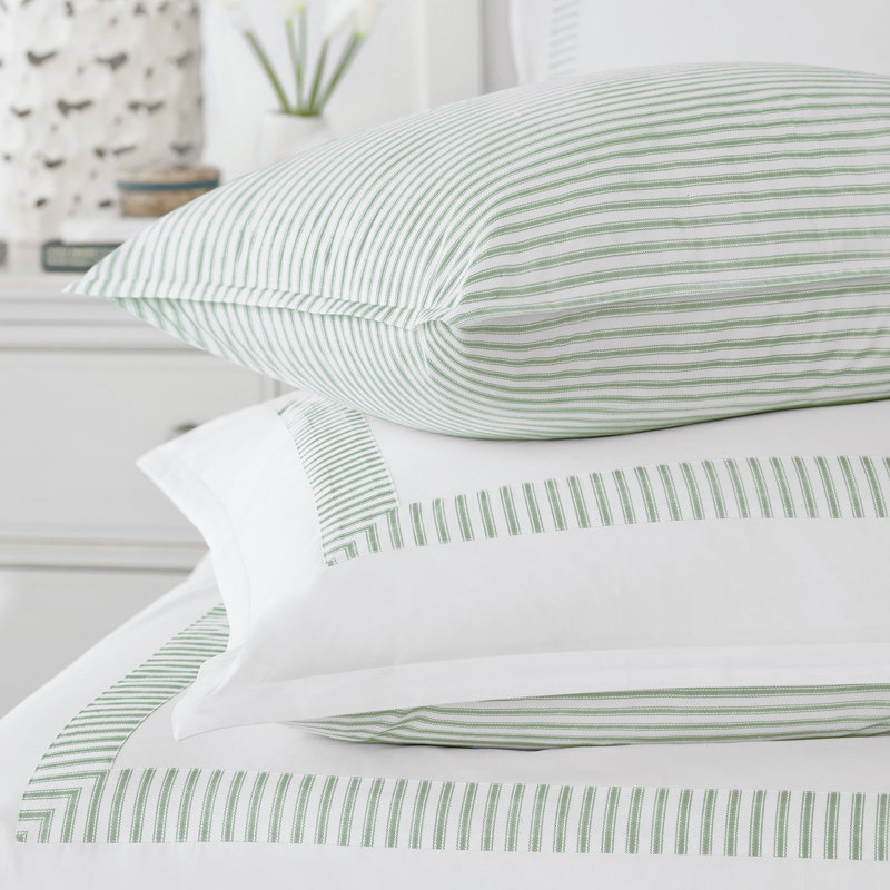 Blass Ticking Cotton Striped Sham by Alexa Hampton, Standard, Leaf
