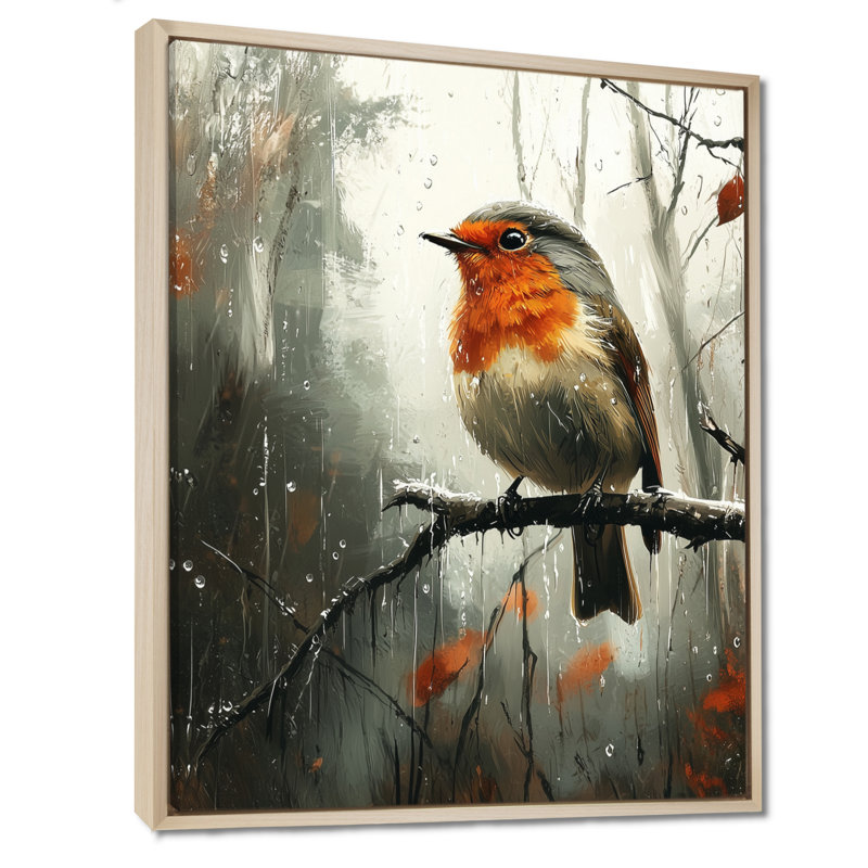 «Lachance Robin Bird In The Forest Rain I», reproduction d'art sur toile encadrée, Impression encadrée flottante