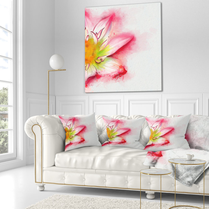 Magnifique fleur rose - coussin à imprimé floral, 16 po x 1 po, Coussin décoratif