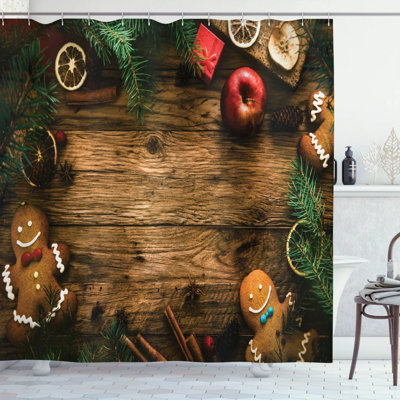 Christmas Rustic Lodge Wood Shower Curtain + Hooks