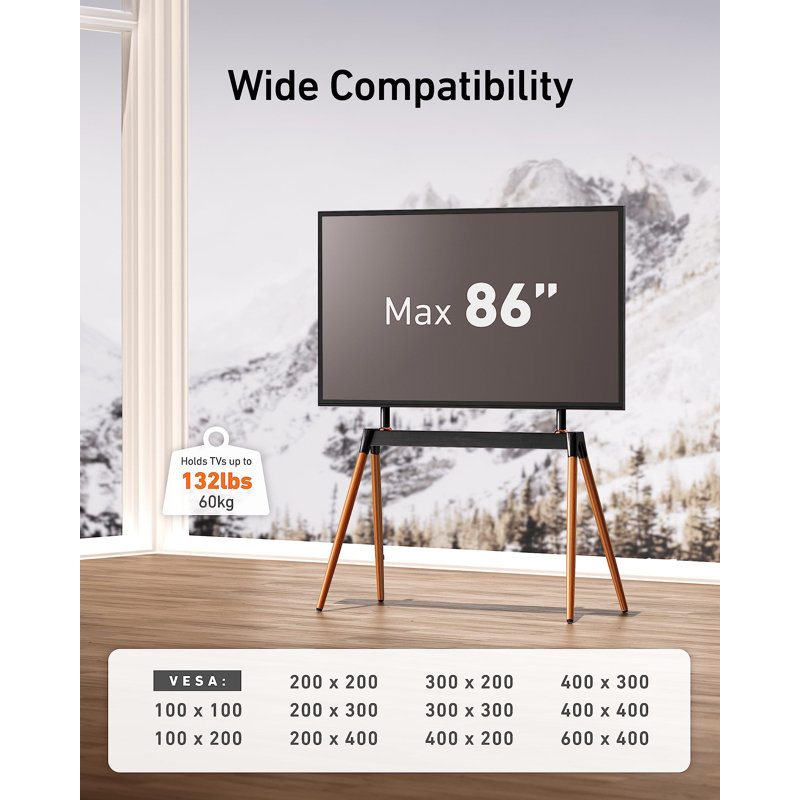 Height Adjustable Tripod TV Stand with Wood Legs for 32-86 Inch Screens