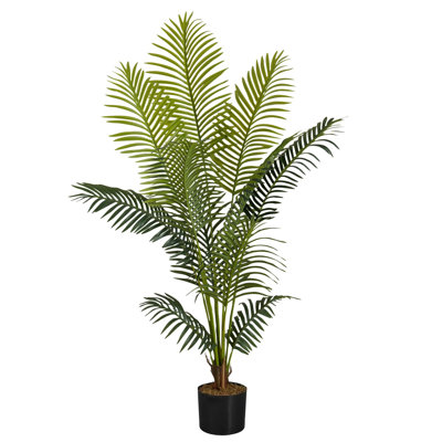 Plante artificielle, 57 po de haut, palmier, intérieur, faux, faux, plancher, verdure, pot, touche réelle, décoratif, feuilles vertes, pot noir