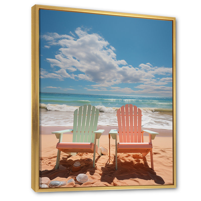 Nautique et plage, art mural sur toile, H 44 po x l 34 po x P 1,5 po, Cadre flottant doré