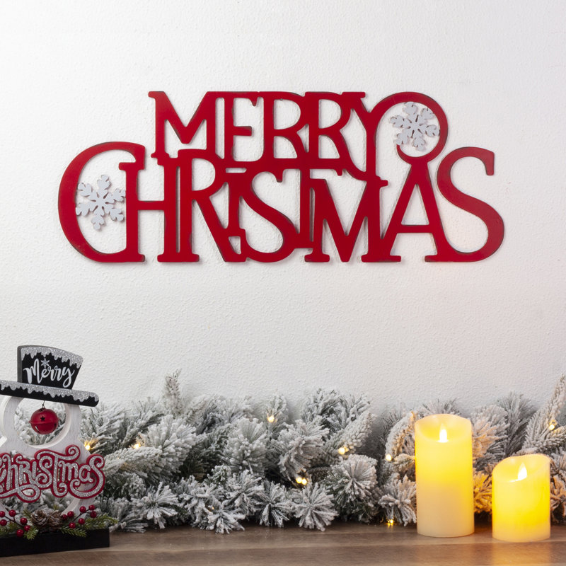 Red Iron Merry Christmas Outdoor Wall Sign