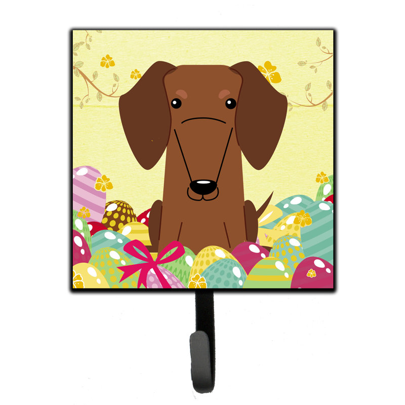 Mcelyea Metal Wall Organizer with Key Hooks, Dachshund, Yellow/Black/Sienna