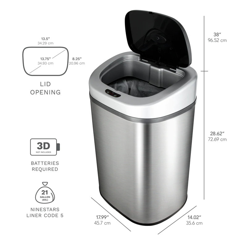 21 Gallon Stainless Steel Touchless Kitchen Trash Can