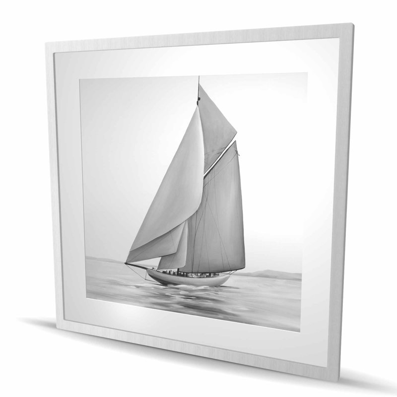 Voilier rétro - bateau gris, H 36 po x l 36 po, Argent argent