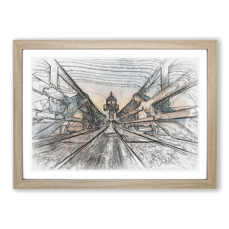 Lighthouse at the Piers End in Abstract - Picture Frame Graphic Art Print, Oak Framed, 62cm H x 87cm W x 2cm D
