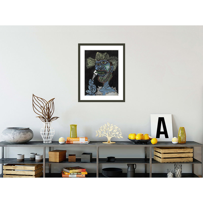 «Man with a Straw Hat and a Ice-glace» par Pablo Picasso - impression giclée encadrée, H 29,36 po x l 23,5 po