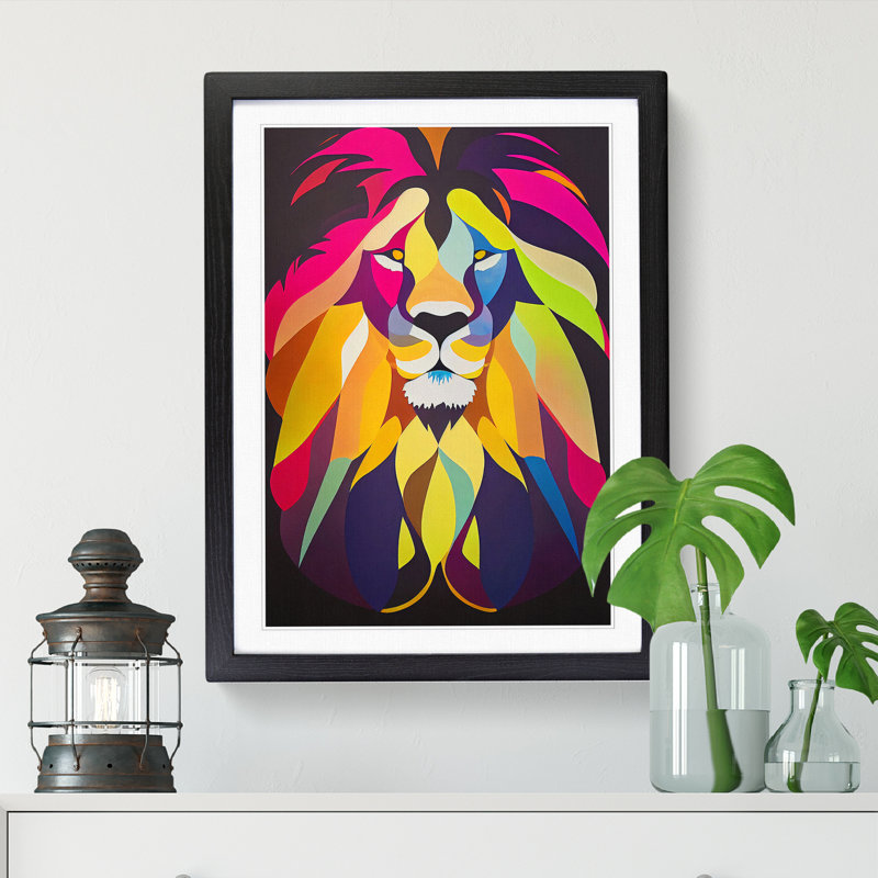 Lion Abstract Vol.2 - Picture Frame Print, Black, 64cm H x 46cm W x 2cm D