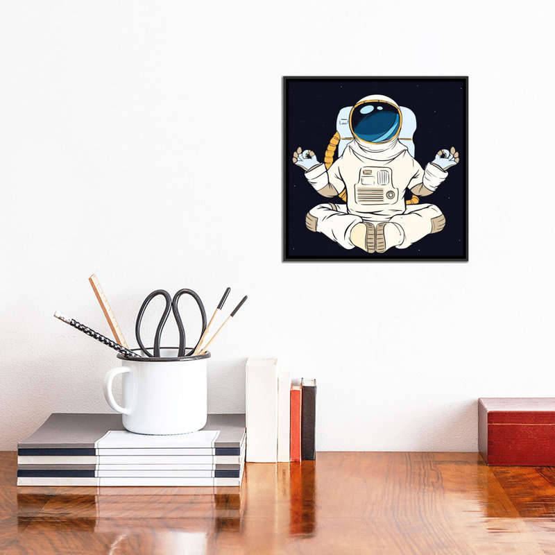 Astronaut And Meditation par - Toile tendue, H 12 po x l 12 po x P 1,5 po, Toile avec cadre noir