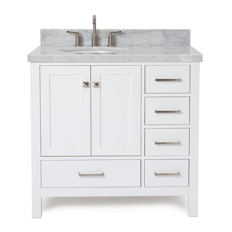 Cambridge 37'' Single Bathroom Vanity with Carrara Marble Top, White