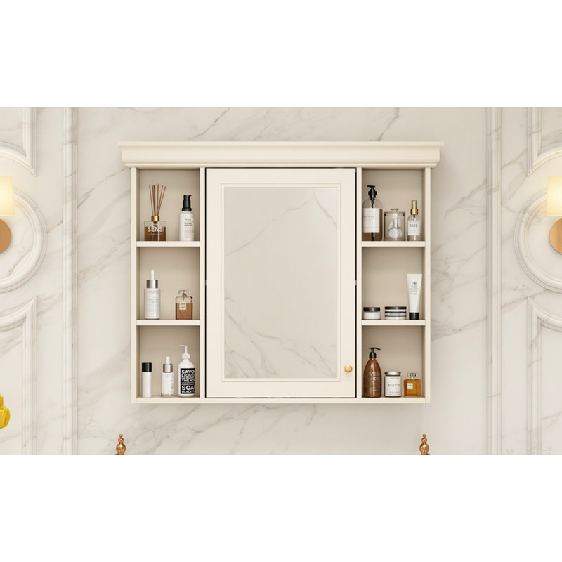 Armoire de salle de bain de luxe avec miroir - tablettes réglables beige crème 35 "x 28"