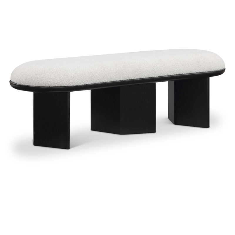 Wilshire Boucle Fabric Upholstered Bench, Cream Boucle Fabric, Black