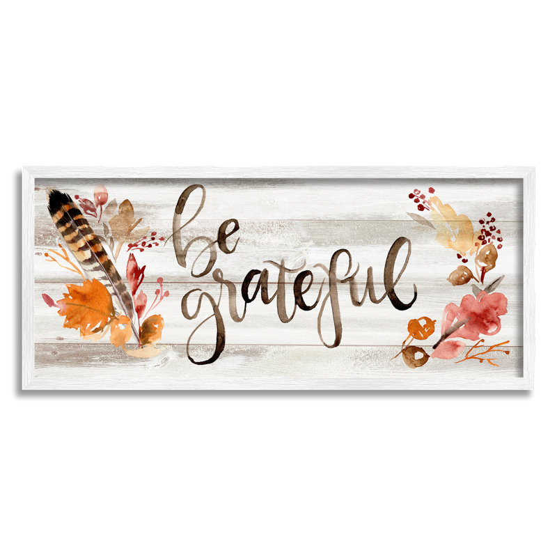 Be Be Grateful Boho Calligraphy, H 13 po x l 30 po x P 1,5 po, Giclée encadrée blanc bord de mer