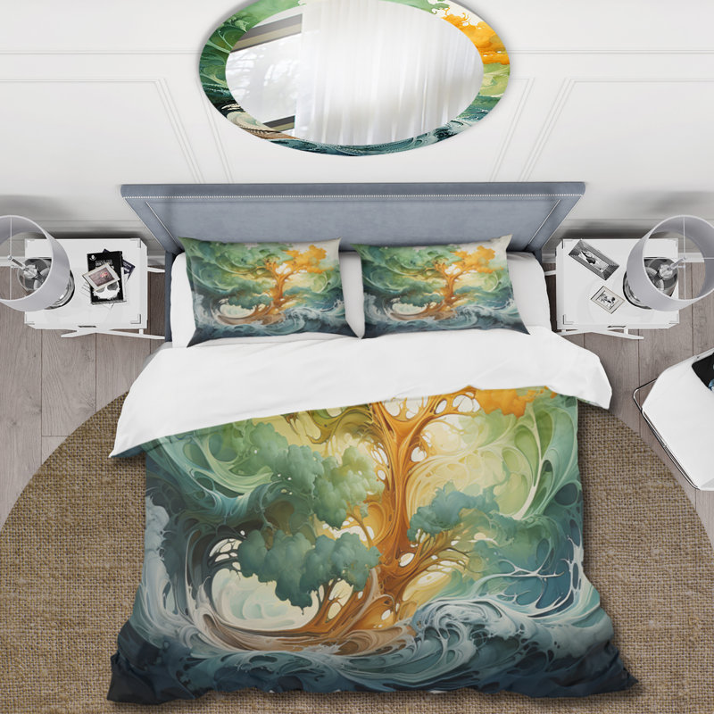 Ensemble de housse de couette Redwood Tree Symphony Of Green Orange Bedding, Housse de couette pour très grand lit et 2 très