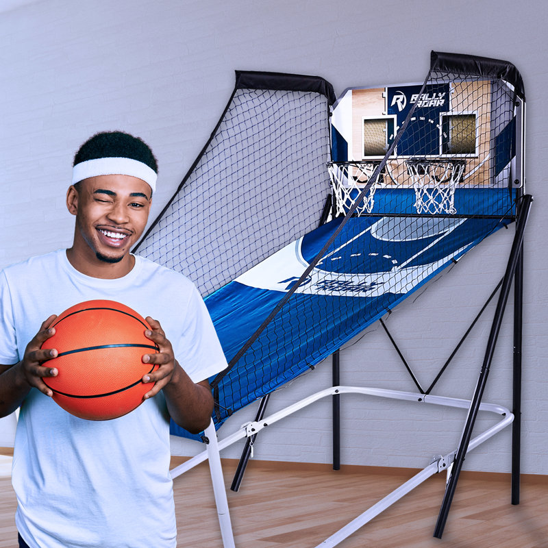 Lancaster Blue Foldable Steel Dual Basketball Game with LED Scoring