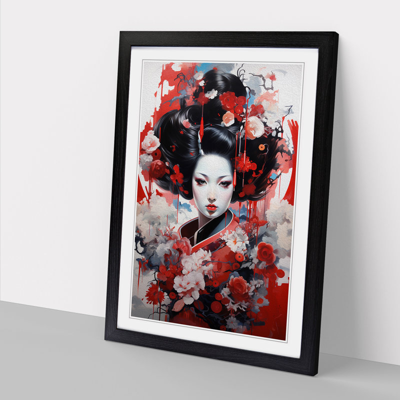 Geisha Neo Plasticism Art - Framed Print, Black Framed, 46cm H x 34cm W