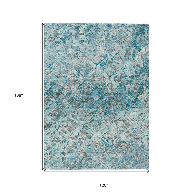 Tapis extérieur lavable à motif géométrique bleu sarcelle et gris anthracite 10 pi x 14 pi
