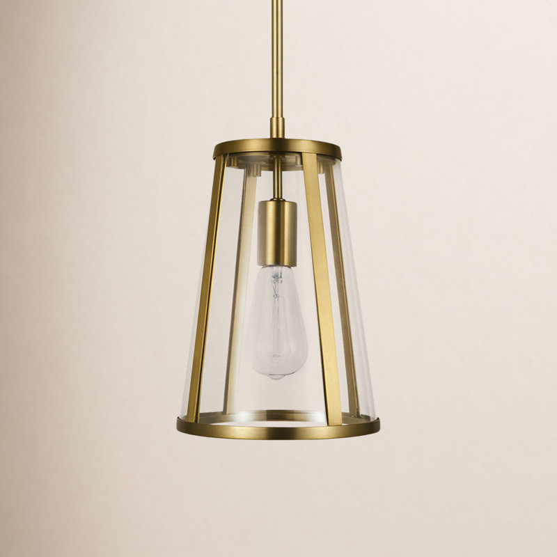 1 - Light Single Pendant, 12" H x 8" W x 8" D, Burnished Brass
