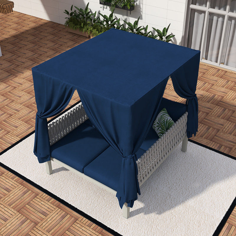 Outdoor Patio Sunbed With Curtains, Blue