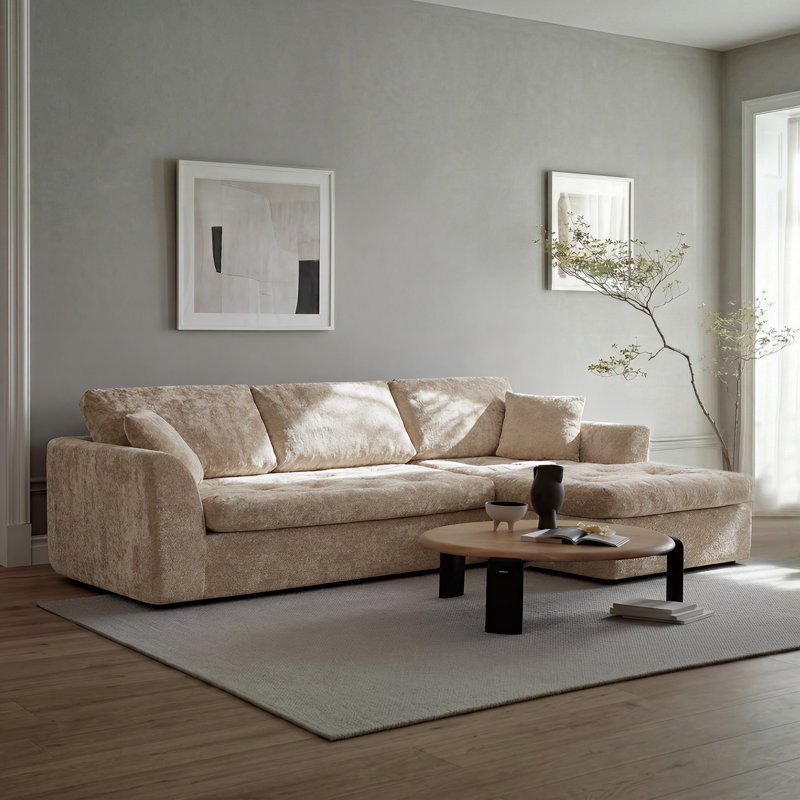 Canapé modulaire de 109 po avec support en nuage doux et tissu chenille, Kaki, Orienté à droite