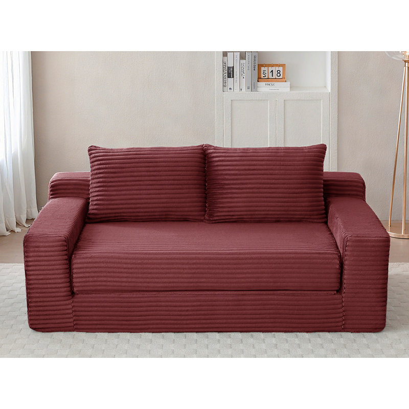 Canapé-lit convertible 2 places avec pochette de rangement, canapé-lit pliant 3D, Rouge, 32.53" H x 73.02" W x 35.12" D
