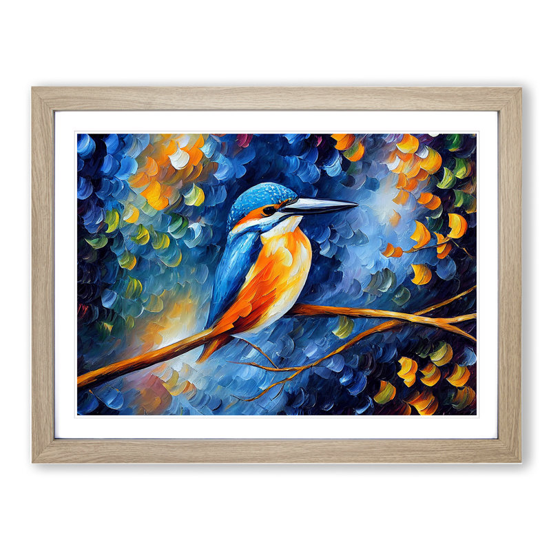 Kingfisher Bird Vol.3 Abstract - Framed Print, 46cm H x 64cm W x 2cm D, Oak
