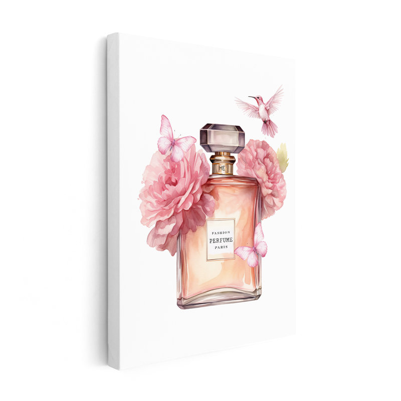 Parfum tendance rose, 18"H x 24"W, Canvas, White Framed