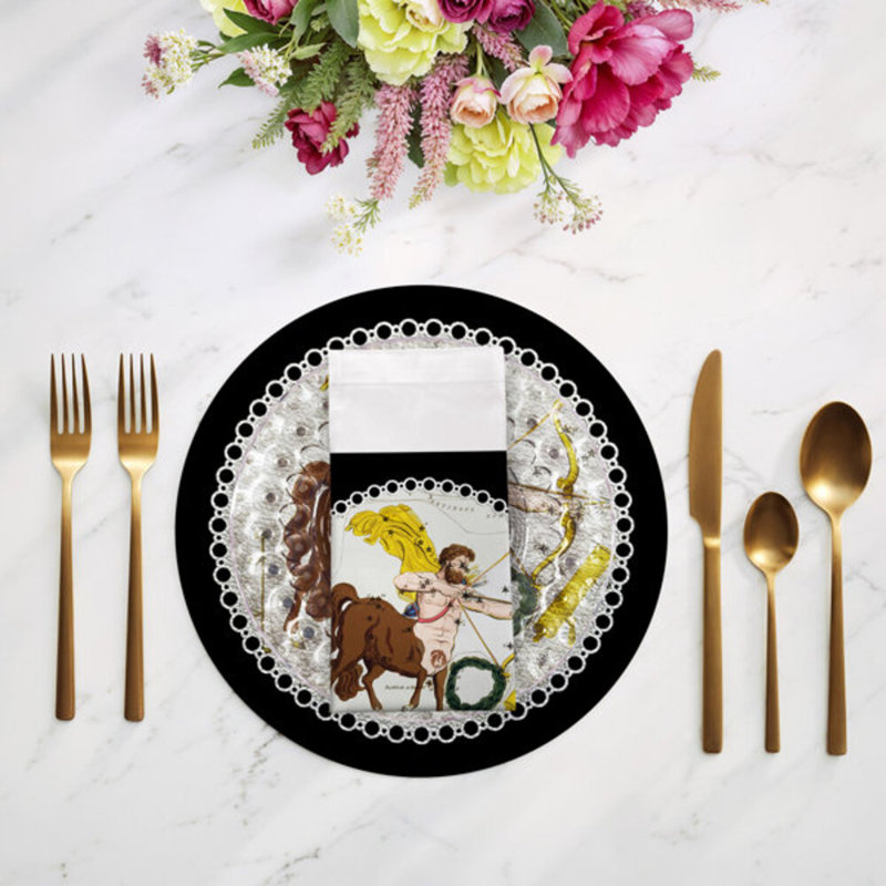 Serviettes de table en satin de coton Zodiac Sagittarius, Noir