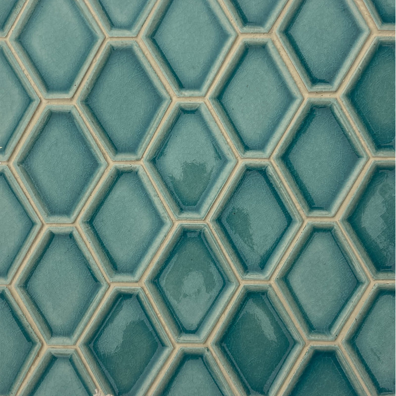 Miele 3" x 4" Beveled Ceramic Honeycomb Mosaic Wall Tile, Sky