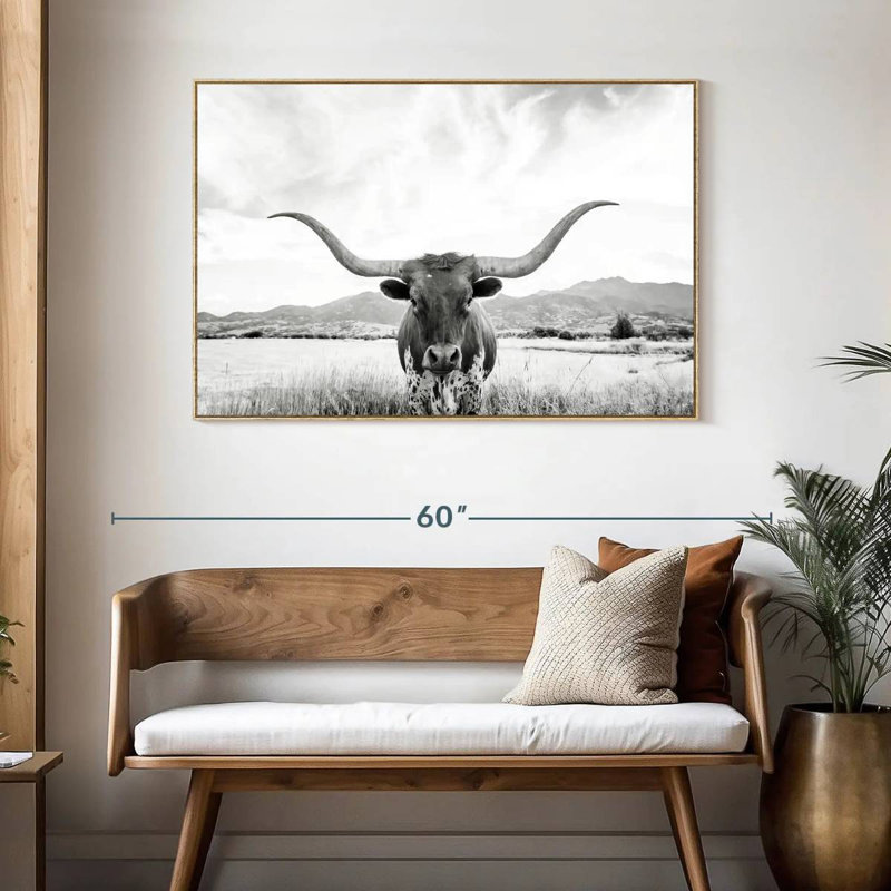 Longhorn Texas BW, Cadre flottant en bois naturel, 46 po x 31 po