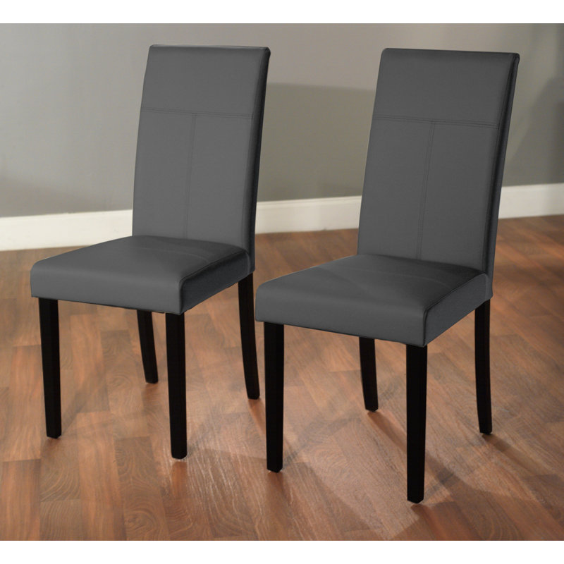 Raiens 18'' H Faux Leather Upholstered Parsons Chair, Gray/Black