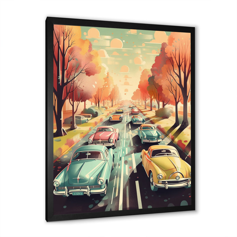 «Green and Red Retro Roadsters», reproduction encadrée sur toile, Noir, H 20 po x l 12 po x P 1 po