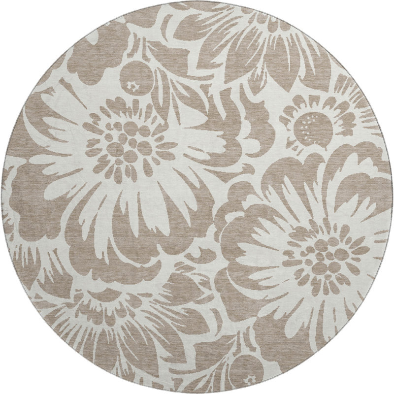 Premium Machine Washable Cerrito AMF551 Taupe Rug, Round 8'