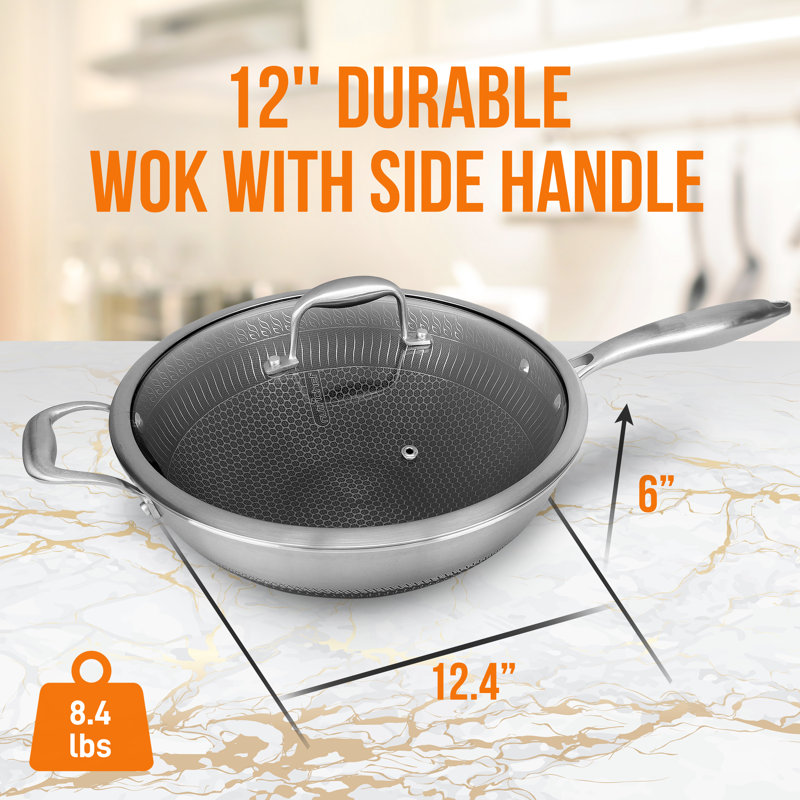NutriChef Nutrichef 12'' Non-Stick Stainless Steel Wok with Lid