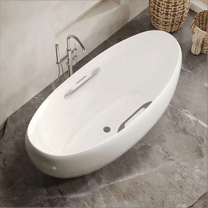 57.09"x33.46"Acrylic One-piece Seamless Freestanding Bathtub with Armrests