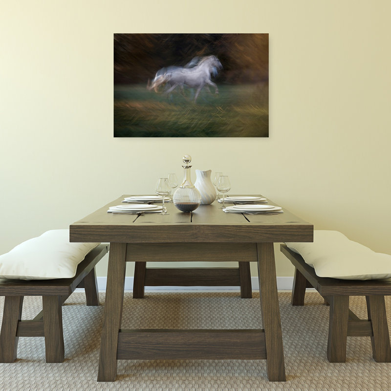 «Dreamy White Horse Motion Abstract Dreamy Elegant Horse Nature», art mural, 24" H x 36" W