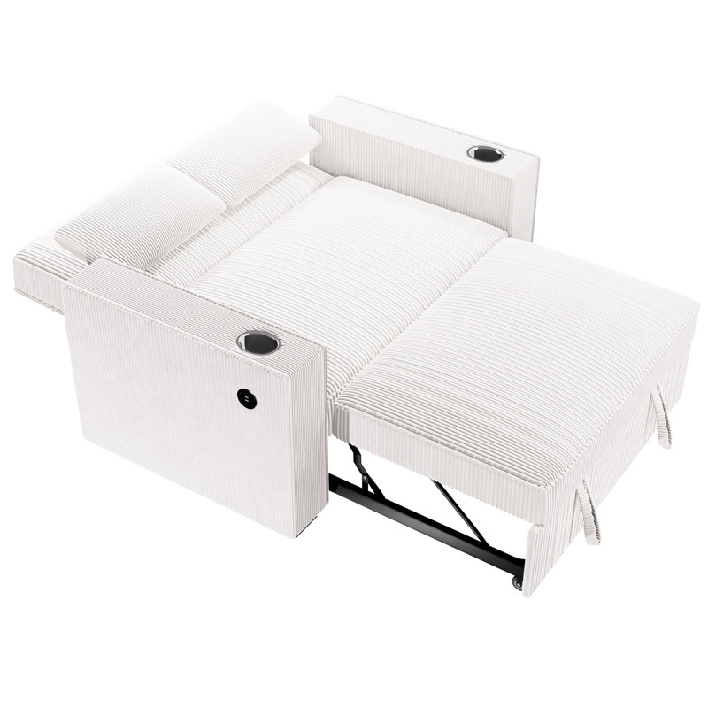 Velours côtelé beige moderne revêtu de porte-gobelets et de canapé-lit - portabilité, Beige