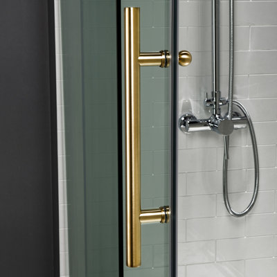 Porte de douche coulissante simple à trois panneaux l 68 à 72 po x H 76 po avec verre trempé transparent de 3/8 po (10 mm), accessoires en acier inoxydable