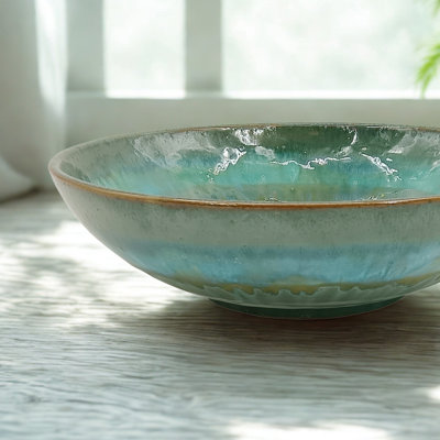 D12x3 "Bol décoratif en céramique avec glacis réactif bleu
