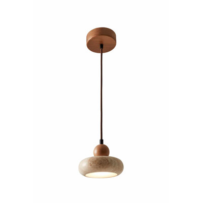 Elegant Adjustable Wooden Chandelier, Beige & Oak Finish, Ø5.9 x 2.0 inches Cap | Total Height: 5.5 ft | Stylish Travertine Cap | Perfect for Living Room & Dining Area Lighting | 220-240V, IP20 Rated