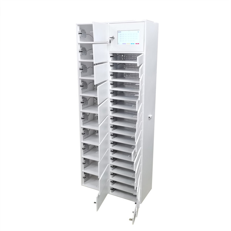 Armoire de rangement sécurisée à écran tactile en métal blanc à accès restreint 27 fentes l 21 po x P 9 po x H 50 po Fixturedisplays® 10224