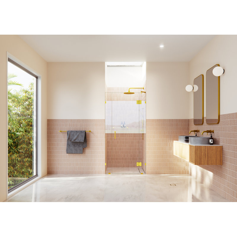Stellar 42.75 in. x 78 in. Fully Frameless 3 Panel Inline Hinge Shower Door, Satin Brass